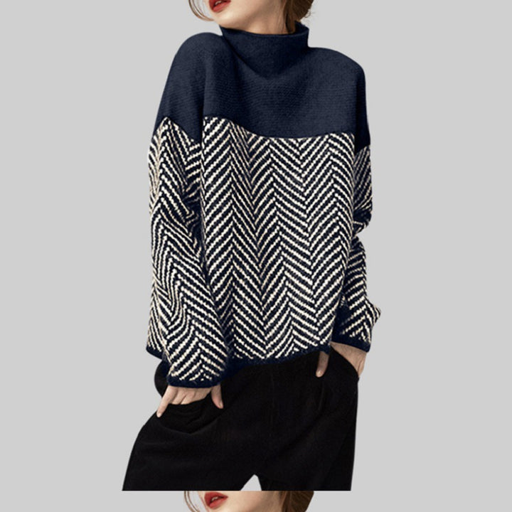 Pull en tricot épais pour femmes avec col haut et motif chevron moderne Chic & Stil
