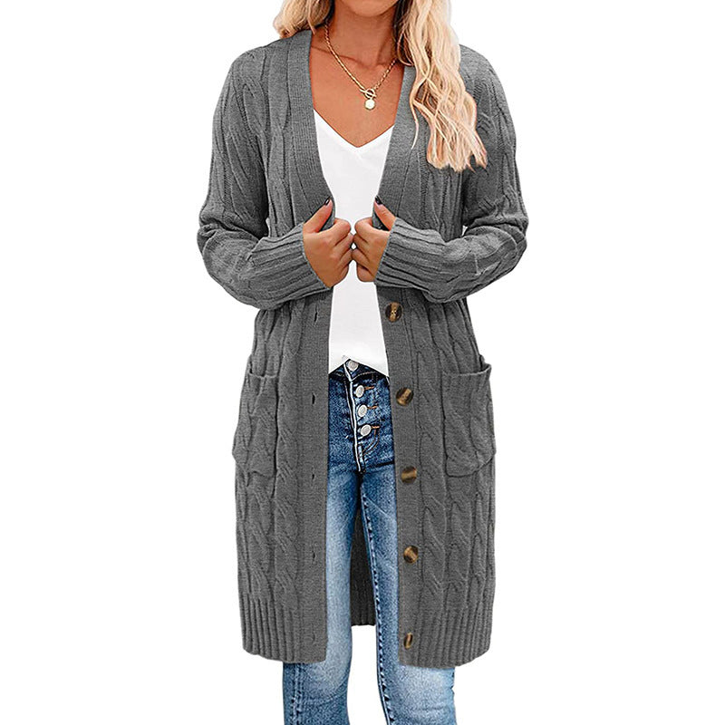 Cardigan en tricot chunky pour femmes avec poches à rabat et fermeture à boutons Chic & Stil