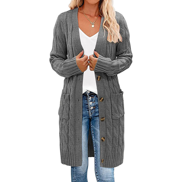 Cardigan en tricot chunky pour femmes avec poches à rabat et fermeture à boutons Chic & Stil