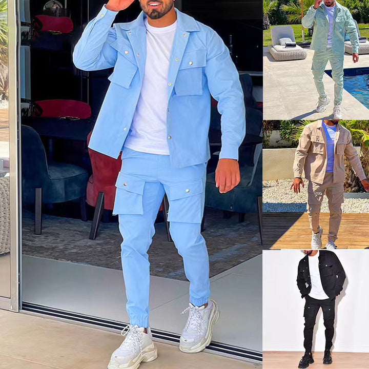 Trendy Cargo Jacket for men with matching pants in casual chic style