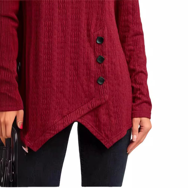 Asymmetrical long sleeve t-shirt for women with button details and textured design Lune London