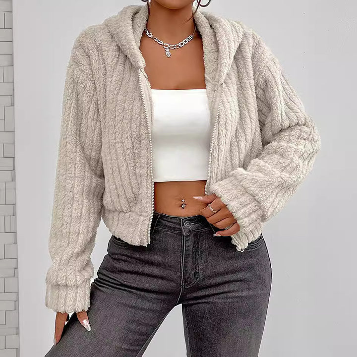 Veste de rotation pour femmes en polaire douillette avec col haut Lune London