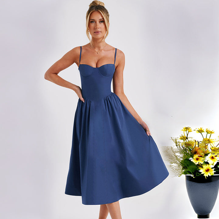 Midi dress for women with aesthetic heart neckline and flared skirt Chic & Stil