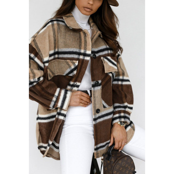 Ladies Oversized Flannel Checkered Jacket with Pockets Lune London