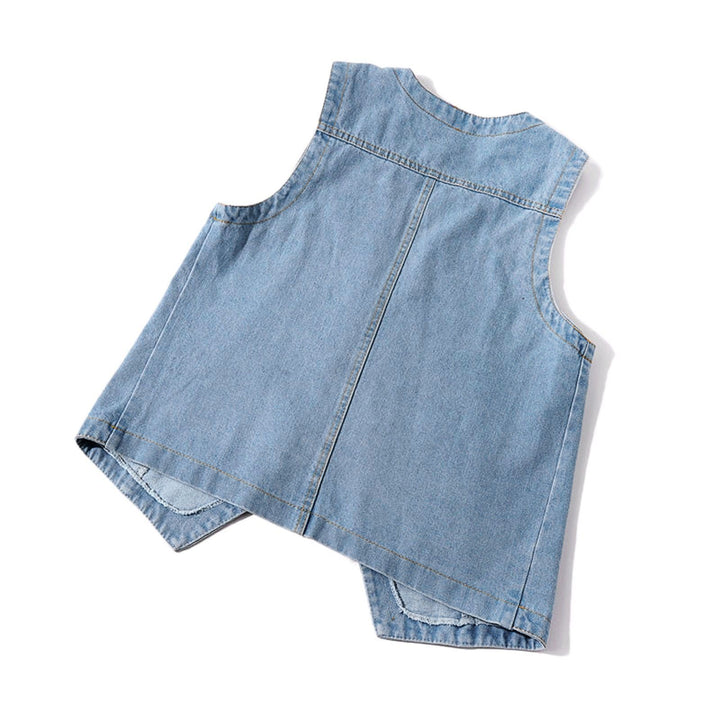 Women's Casual Denim Vest with Button Details and Patch Pockets Lune London