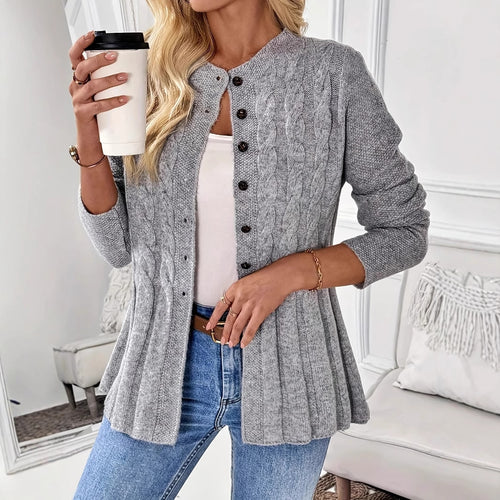 Knitted jacket for women with a subtle rib design and chic button details Lune London