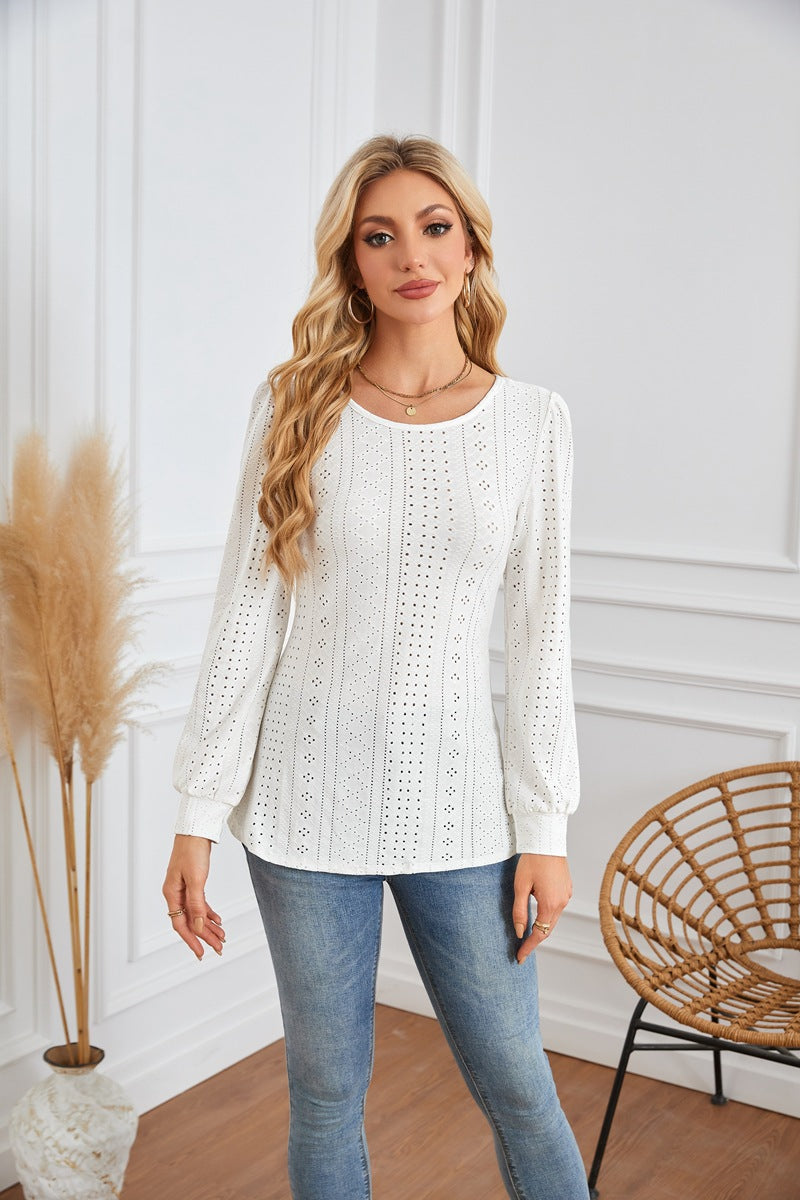 Women's blouse with airy diamond patterns and elegant puff sleeves Lune London