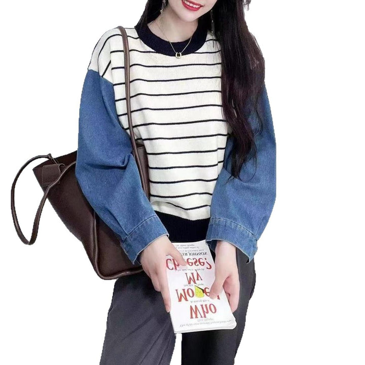 Pull à la mode pour femmes avec manches en denim Chic & Stil