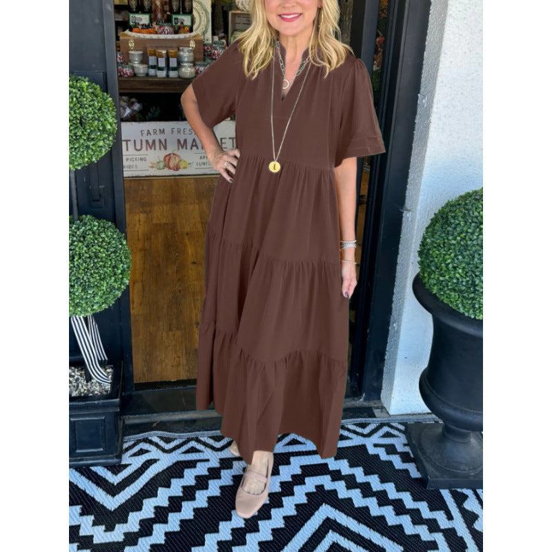 Maxi dress with long sleeves for women with V-neck and ruffle detail Lune London
