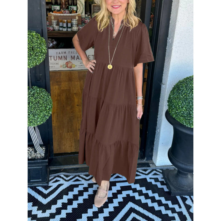 Maxi dress with long sleeves for women with V-neck and ruffle detail Lune London