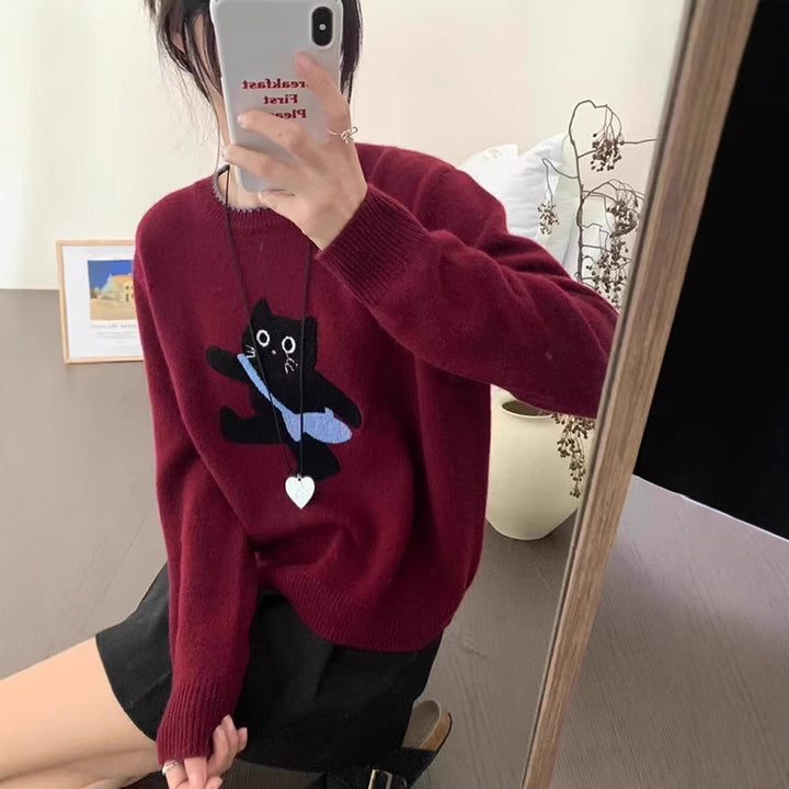 Soft wool women's sweater with cat pattern Lune London