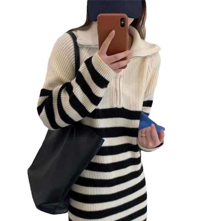 Robe en tricot pour femme avec col montant et demi-zip Chic & Stil
