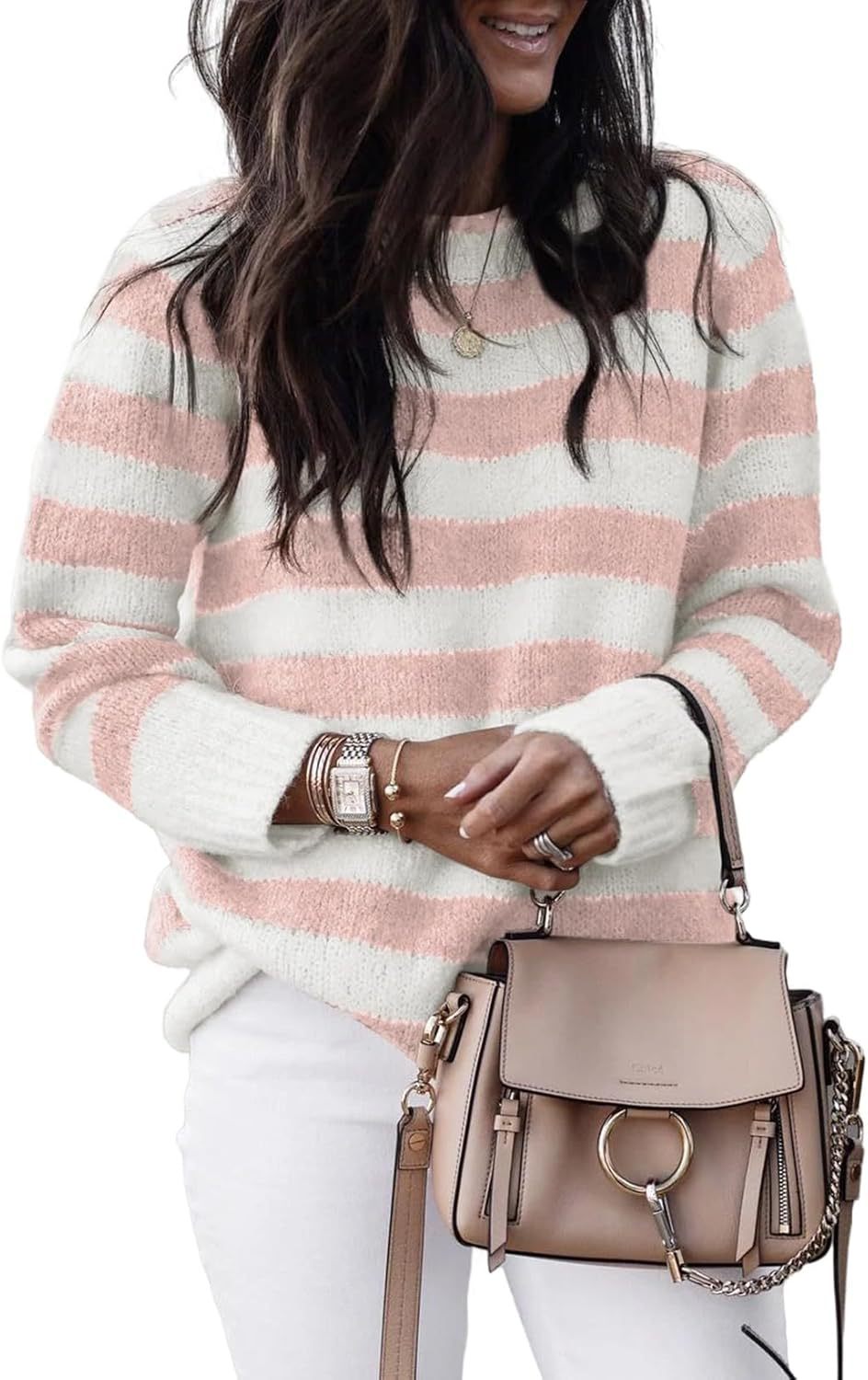 Casual knitted sweater for women with wide horizontal stripes Lune London