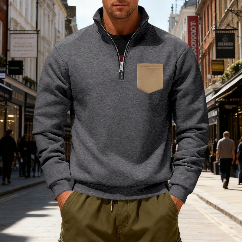 Men's fashionable sweatshirt with half zipper and applied pocket Lune London