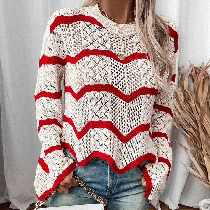 Pull en tricot premium pour femmes avec motif en vagues et détails tendance Chic & Stil