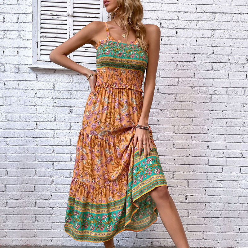 Bohemian maxi dress for women with ruffle hem detail Lune London