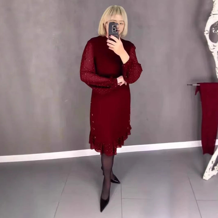 Ladies Elegant Dress with Voluminous Sleeves and Cut-Out Hem Chic & Stil