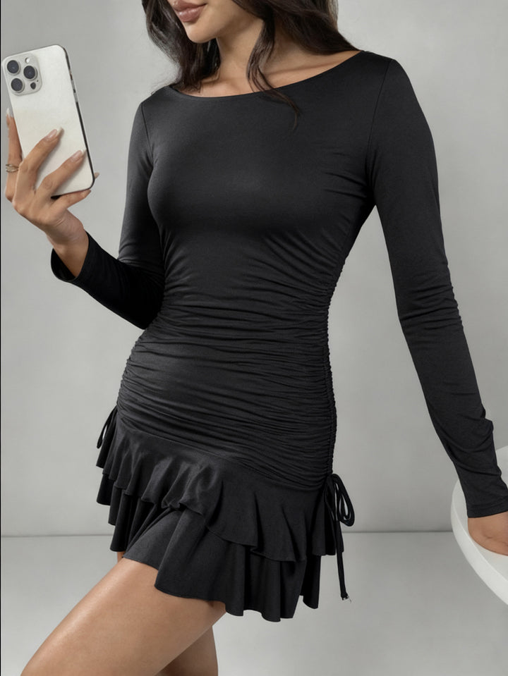 Women Figure-Hugging Minidress with Ruffle Details and Side Ties Lune London