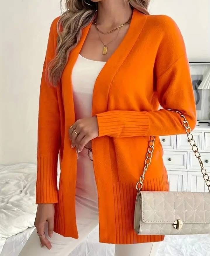 Ladies Long Knit Cardigan with fine ribbed details and a relaxed fit Lune London