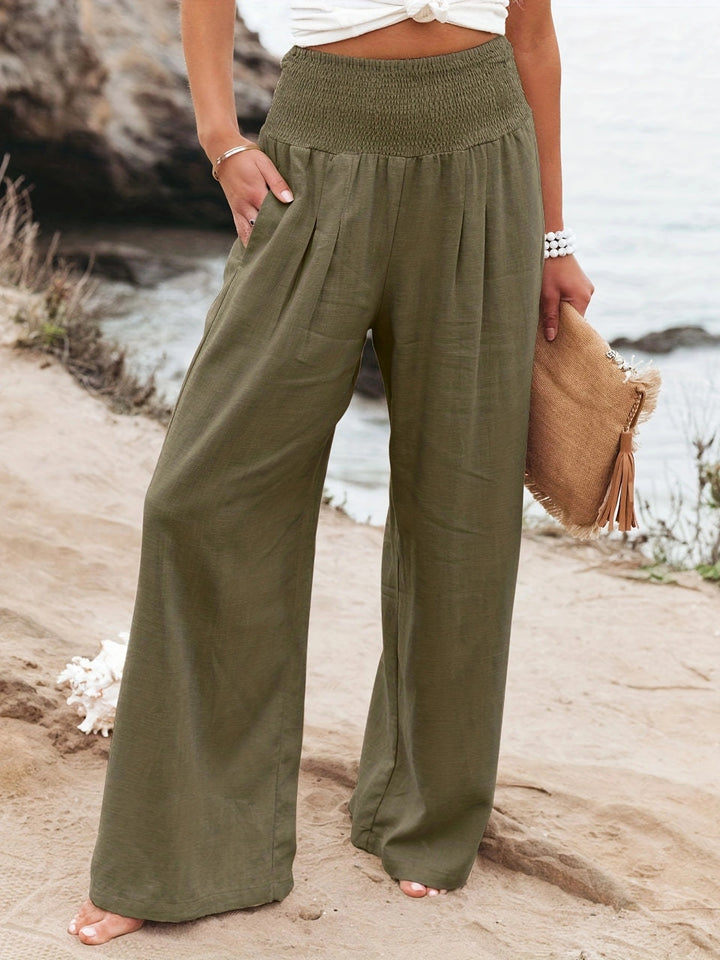 Loose summer pants for women with elastic waist and elegant draping Lune London