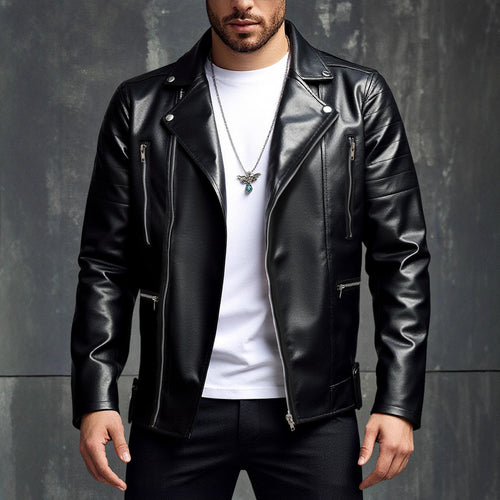Stylish men's biker jacket made of high-quality synthetic leather Lune London