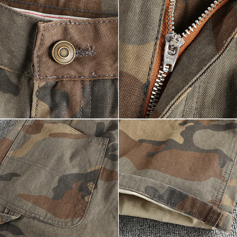 Men's cargo pants in modern camouflage design with multifunctional pockets Lune London