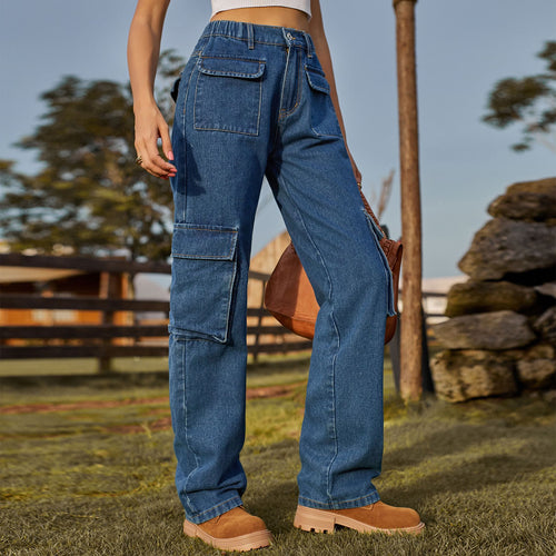 Ladies cargo suspenders with practical pockets and elastic waistband Lune London
