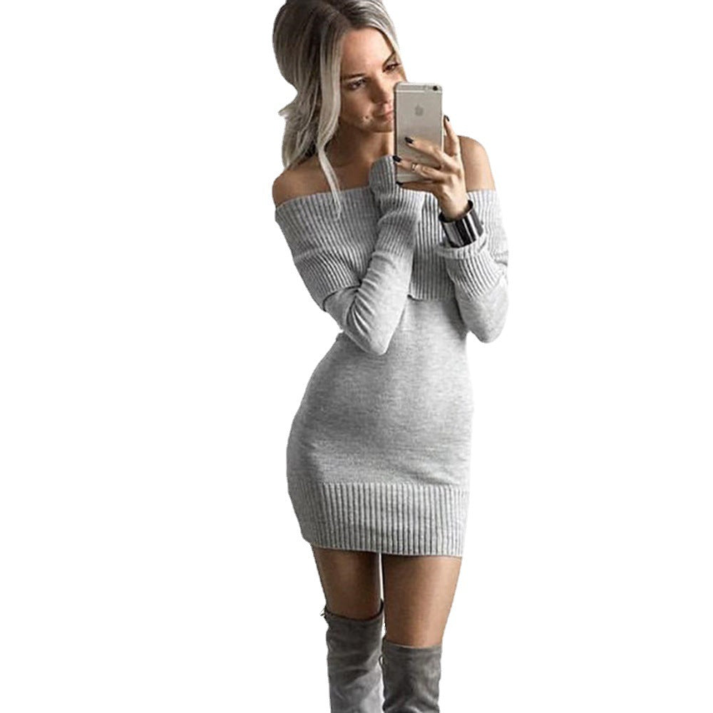 Off-shoulder knitted dress for women with fitted silhouette and ribbed structure Lune London