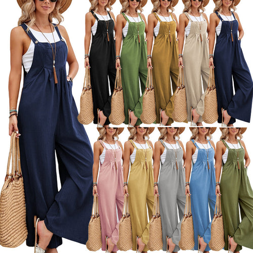 Ladies Casual Jumpsuit with Wide Leg and Adjustable Straps Lune London