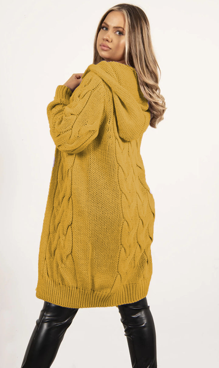 Ladies Chunky Knit Cardigan with Hood and Practical Pockets Lune London