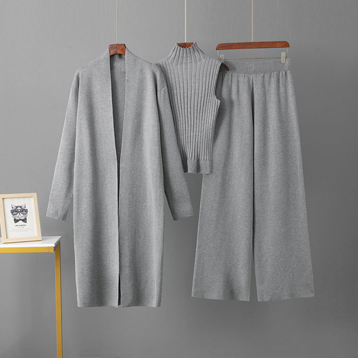Women modern knitted outfit with long cardigan and quality top Lune London