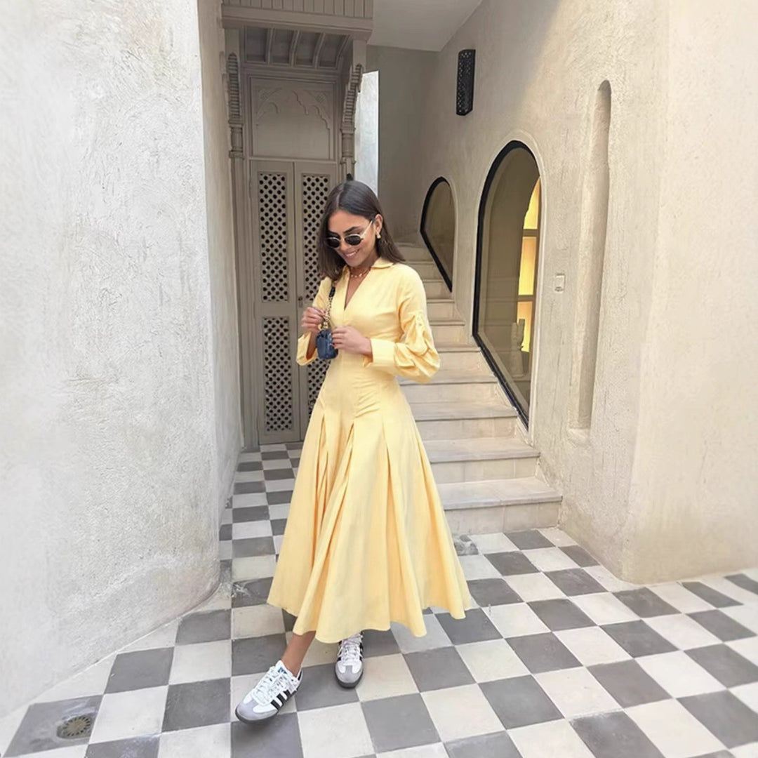 Shirt dress for ladies with an elegant V neckline and wide sleeves Lune London