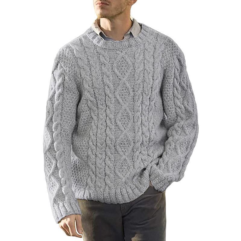 Men's Chunky Knit Pullover with Classic Cable Pattern Lune London