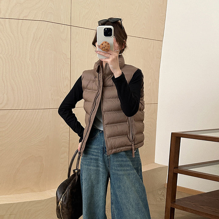 Ladies quilted gilet with adjustable drawstring waist and practical pockets Lune London