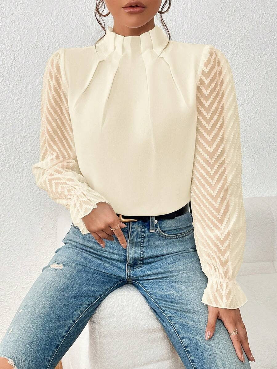 Women elegant blouse with structured sleeves and a high collar Lune London