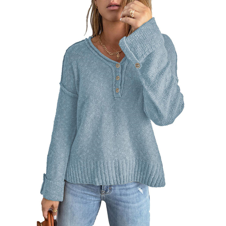 Chunky knit sweater for women with button placket and loose fit Lune London
