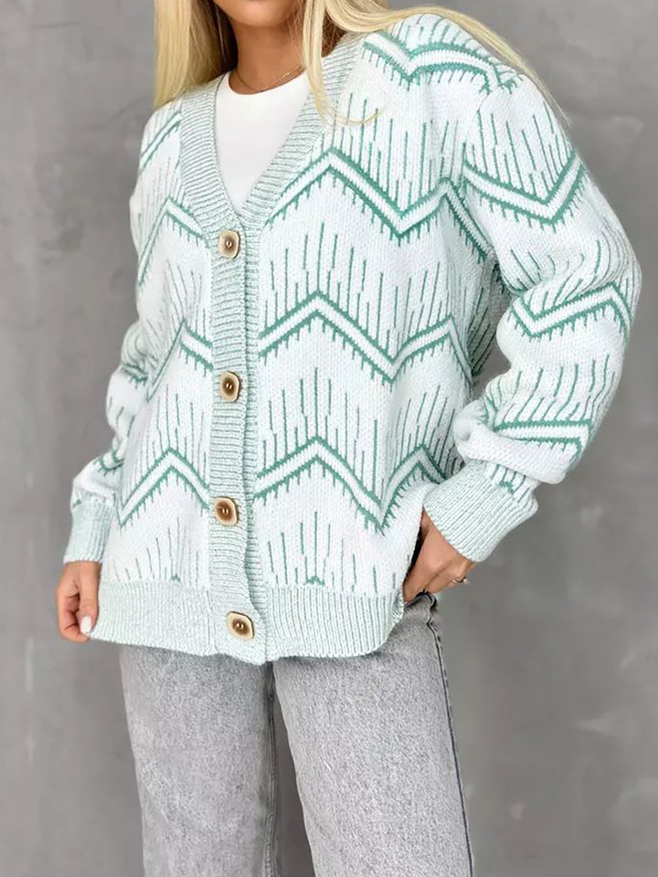 Veste en tricot pour femmes avec motif en zigzag et détails de boutons Chic & Stil