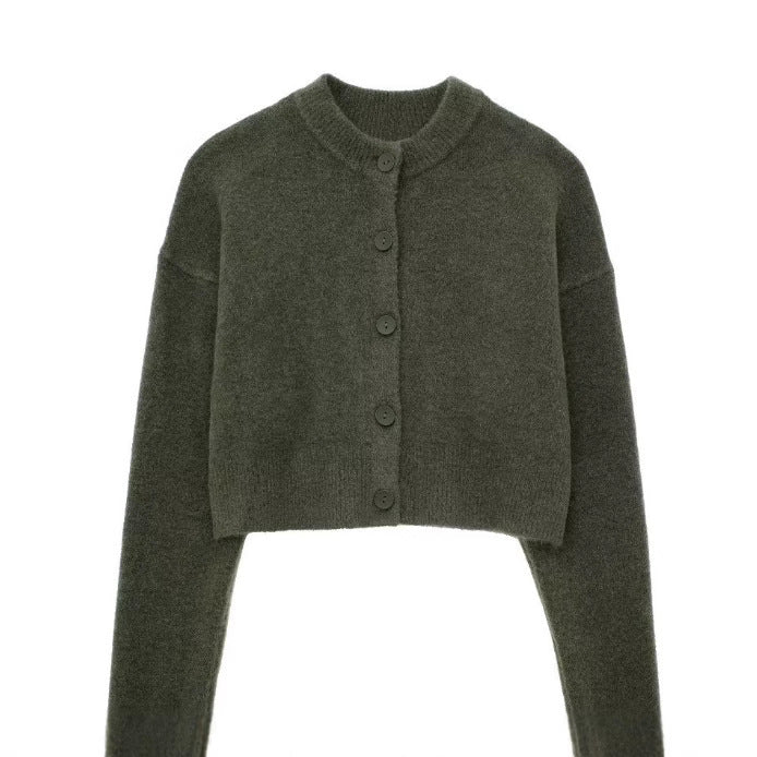 Women's Short Cardigan with Button Placket and Elegant Round Neckline Lune London