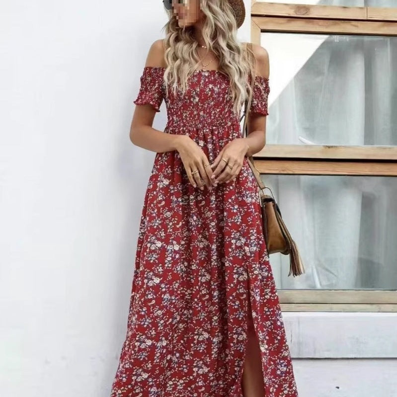 Maxi dress for women with décolletée silhouette and floral design Lune London