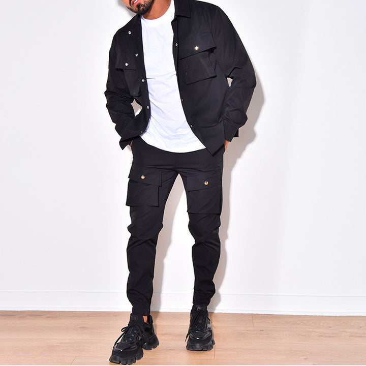 Trendy Cargo Jacket for men with matching pants in casual chic style