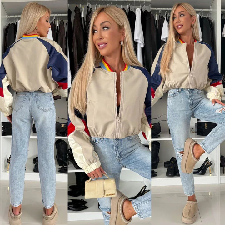 Veste bomber sportive pour femmes avec design à blocs de couleur et poignets élastiques Chic & Stil