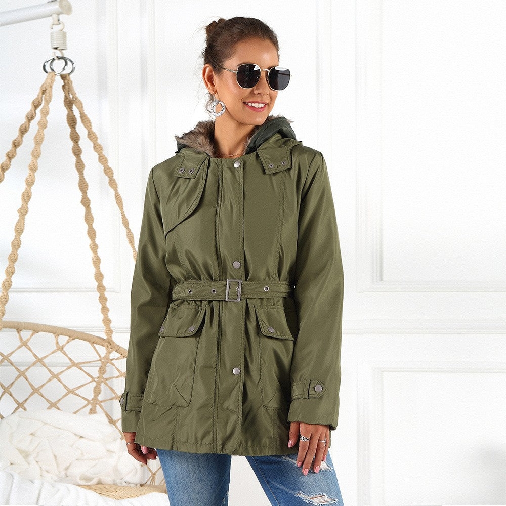 Ladies Outerwear Parka with adjustable drawstring and removable hood Lune London
