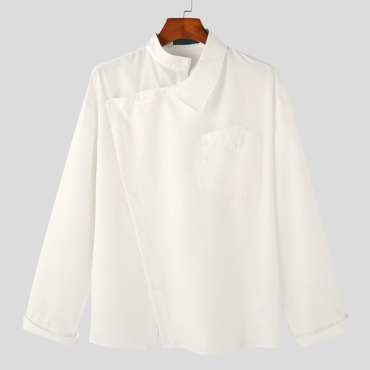 Chef jacket for men with modern high collar and practical chest pocket Lune London