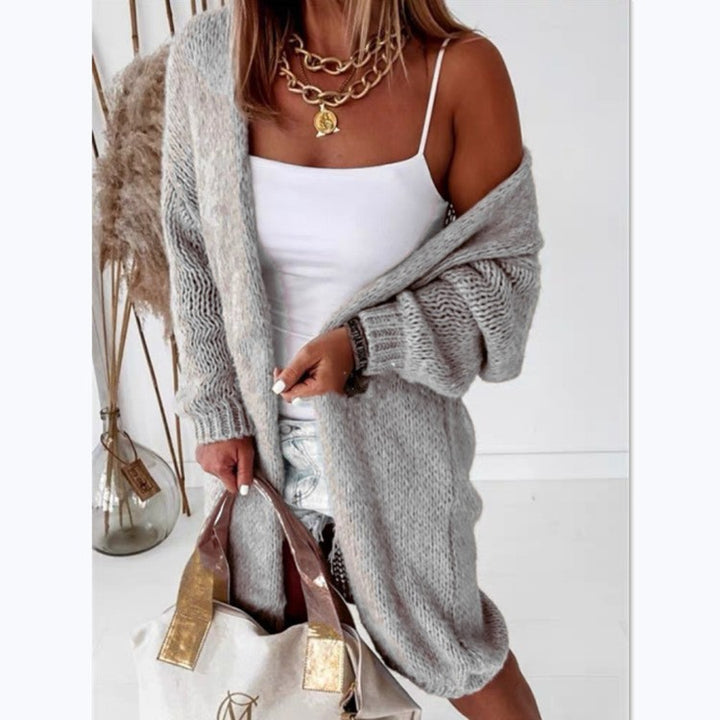Ladies Large knit cardigan with open front panels and stylish ribbed knit pattern Chic and Still