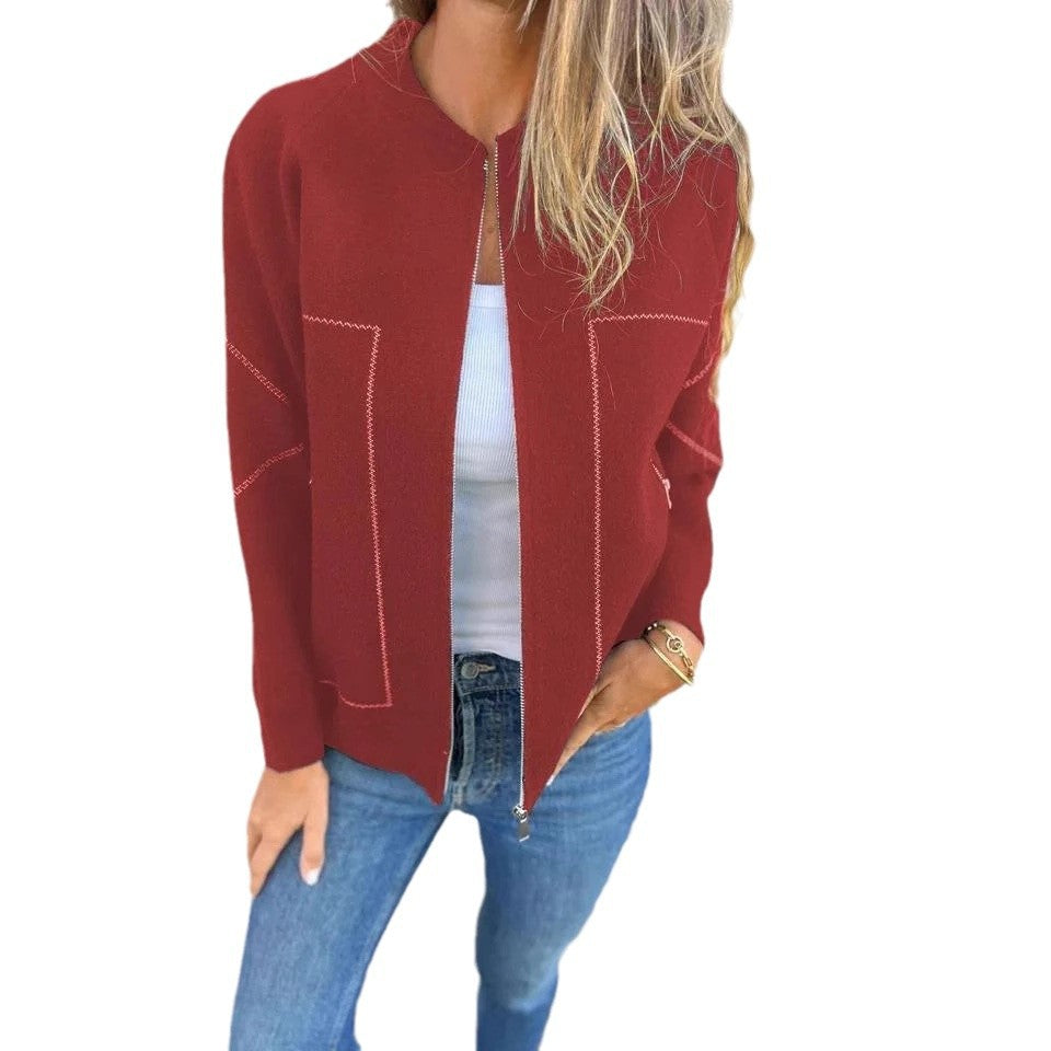 Ladies' knit jacket with stylish zipper details and a fine textured pattern Lune London
