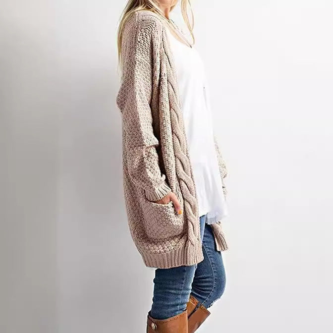 Ladies comfortable knit cardigan with pockets and twisted pattern Lune London