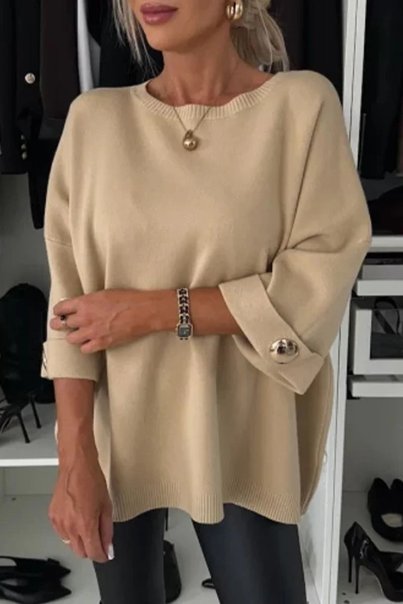 Ladies elegant and comfortable oversized sweater with decorative button details Lune London