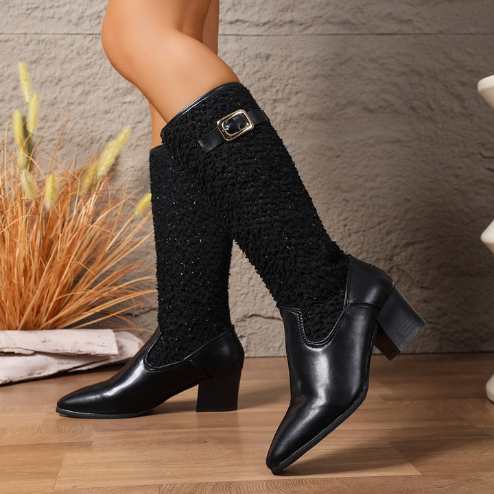 Lune London | Women's Fashionable Over-The-Knee Boots with Elegant Knit Pattern and Comfortable Block Heel