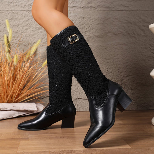 Lune London | Women's Fashionable Over-The-Knee Boots with Elegant Knit Pattern and Comfortable Block Heel