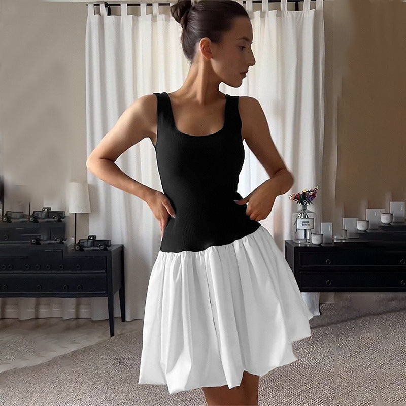 Ladies Elegant Strap Dress with Decorative Pleats and Square Neckline Lune London